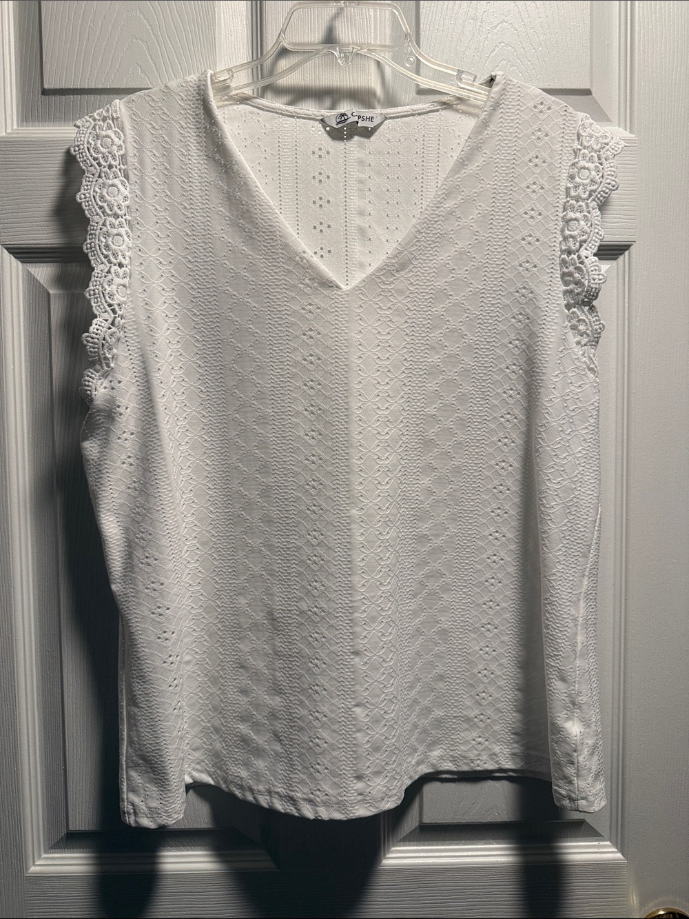 Cupshe White Eyelet V-Neck Lace Trim Tank Top